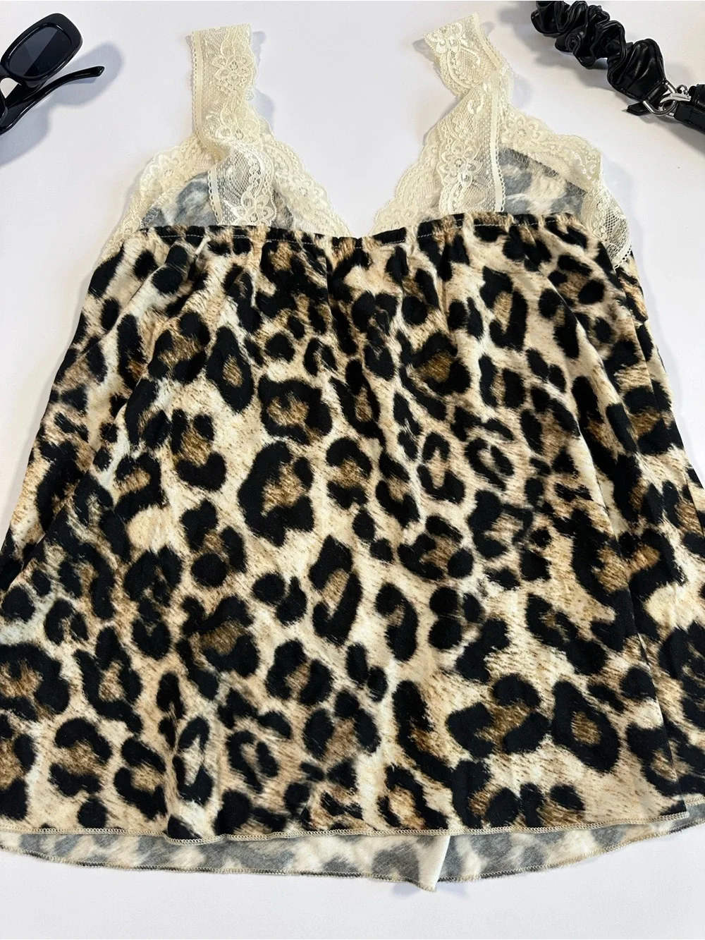 Leopard Print Lace-Trim Camisole in Beige/Black